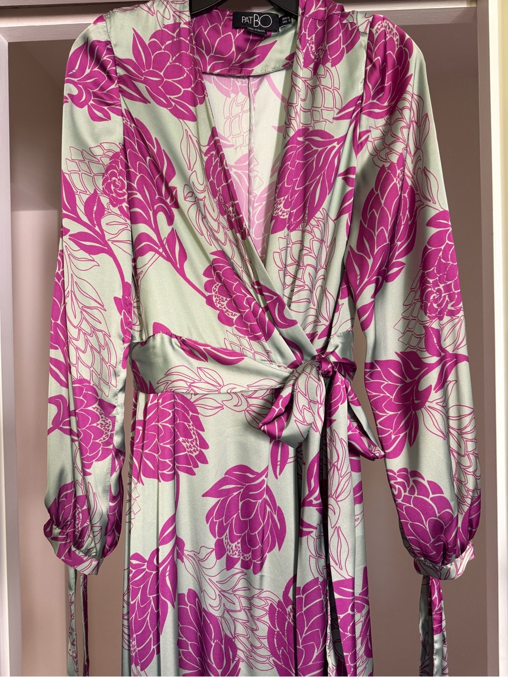 PatBO Mint Green and Magenta Floral Wrap Maxi Dress - Picture 2 of 4